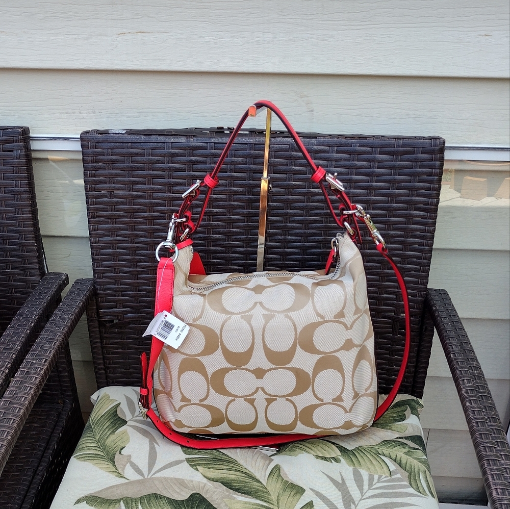 NWT Coach Legacy Signature Courtney Hobo Bag Khaki and Coral Style #22392 - Picture 4 of 15